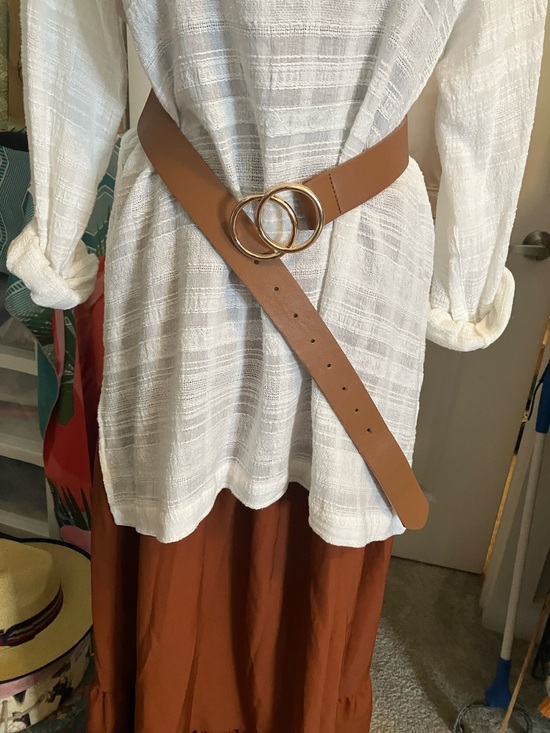 Accessories - Double Ring Tan Waist Belt with Gold Buckle